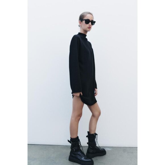 ZARA High Neck Soft Knit Dress Long Sleeve Sweater Dress Black Women's sz Medium - Picture 2 of 10